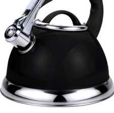 Black Whistling Kettle Stainless Steel Metallic Gas & Electric Hobs Voche 3.5L