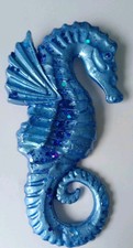 Seahorse Garden Bathroom Wall Decoration Handmade Sparkle Ocean Blue Gift Summer