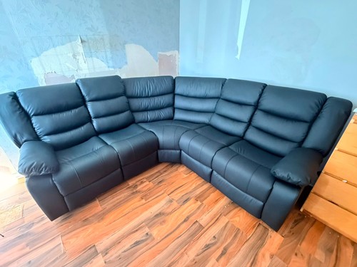 Leather corner black sofa - black, for