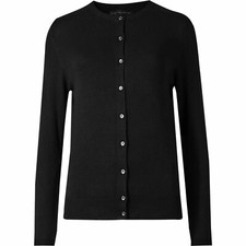 Ex M&S Womens Black Cardigan Round Neck Long Sleeve Viscose Button Jumper 6-14