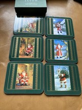 BIN Jason New Zealand X6 Christmas Scene Coasters Santa Claus
