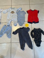 Baby Boy Clothes Lot NB-3M 6pc Sleepers Rompers Sleep Suits Mixed Prints