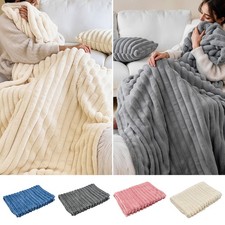 NEW Flannel Plush Blanket 270g Large Stripes Super Soft Warm Blanket For Bed UK