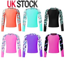 Girls Rash Vest Long Sleeves Sun Protection Swim Shirts Rash Guard Tops Swimwear