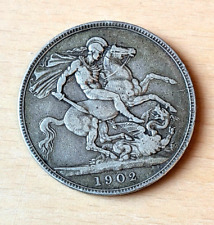 1902 King Edward VII Crown C Solid Silver Antique Coin 0.925 Sterling Man Utd UK