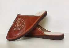 Bosaco Mens Leather Slippers with Natural Wool Lining M035