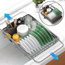 Kitsure Space-Saving Dish Drying Rack with Cutlery Holder, 12''W x 15''~23''L, G