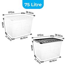 Plastic Storage Boxes With Lids Black Clear Stackable Containers Home Office UK