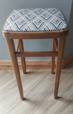 Vintage Beech Wooden Utility Stool Recovered Seat Cushion