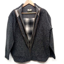 Carraig Donn Aran Knit Cardigan Wool Jumper Double Zip Cotton Fleece Lined Small