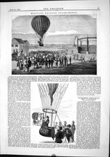 Old Print Engineering 1874 Military Hot-Air Balloon Experiments Woolwich 19th