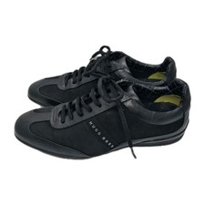 Hugo Boss Mens Black Leather Mesh Trainers Lace Up Casual Shoes Size UK 8 EU 42