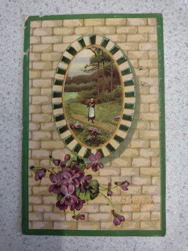 Antique 1914 birthday - antique, postcard
