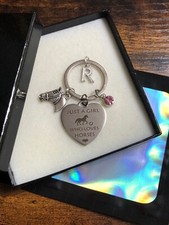 PERSONALISED Initial Letter Just A Girl Who Loves HORSES Key Charm Set Pink
