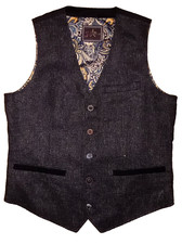 Joe Browns Men's Waistcoat Black Wool Blend Micro Check Pattern Lined - 40R