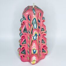 Handmade Guernsey Carved Candle Pink Blue Yellow,Unique Home Decor Art Candle