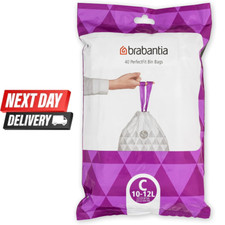 Brabantia Perfectfit Bin Liners(Size C/10-12 Litre) 40 Bags White - Code C UK