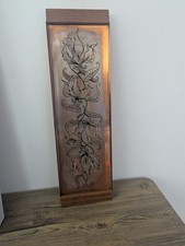 Vintage Pure Copper Floral Etched Wall Art Tray With Wood Edging, Country Style