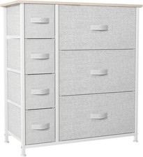 Fabric Chest of Drawers 7-Drawer Storage Dresser Bedroom Organizer Unit Grey