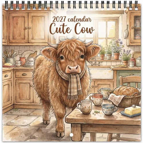 Highland cow cartoon calendar - cow,