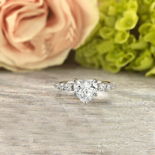 Heart Shaped Diamond Solitaire Wedding Engagement Ring 14K White Gold Finish