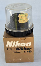 Near Mint Nikon EL Nikkor 75mm f/4 Enlarging Lens M39 In Nikon Keeper Case & Box