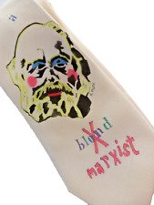 Vintage Harrods Beth & Clive Cream Silk Tie Marxist Hand Painted Art Design