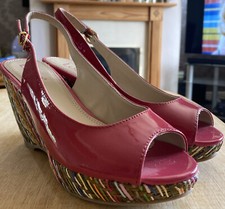 Lotus Cerise Hot Pink Patent Wedge Peep Toe Sandals NEW UK3 PRIDE RAINBOW HEELS