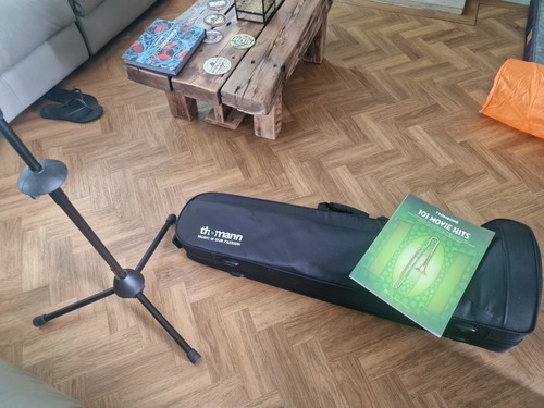 Brass trombone with mouthpiece - brass,
