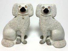 LARGE PAIR ANTIQUE STAFFORDSHIRE CONFETTI POODLE MANTEL DOGS / FIGURINES 8½" VGC