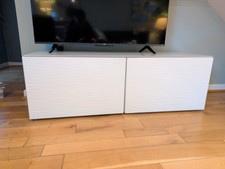 IKEA Besta TV Unit Cabinet Cupboard White Glass Top Bench LAXVIKEN Doors