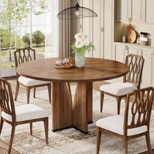 39-Inch Round Dining Table for 4, Rustic Kitchen Table with X-Shaped Pedestal