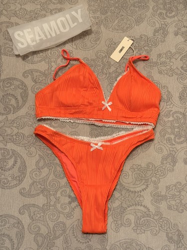 Neon orange bikini set - orange,