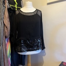 Phase 8 Black Silk Chiffon Sequin Long Tunic & Camisole Size M Christmas Party