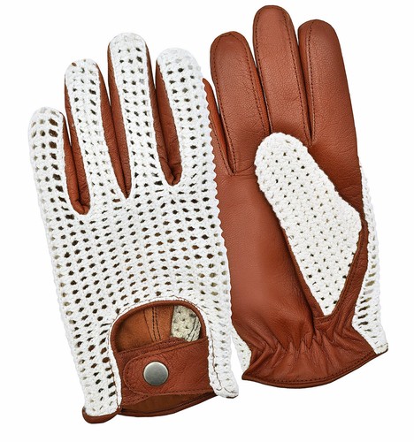 Cognac real leather crochet - leather,