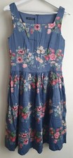 Laura Ashley Cotton Floral Meadow Midi Dress UK 12 Sleeveless Summer Blue Pink