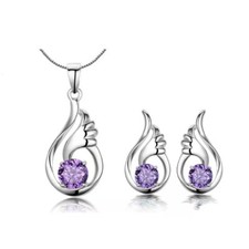 Crystal Angel Wing Earring Necklace 925 Sterling Silver Women Jewellery Gift Set