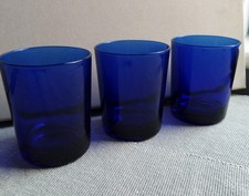 3 X Vintage Reims France Cobalt Blue Glasses 9cm Height 