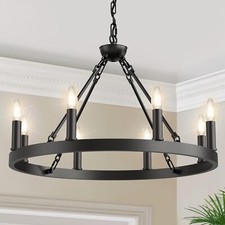 Wagon Wheel Chandelier 8-Lights 23in Large Black Farmhouse Chandelier Light F...