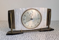 50s 60s Vintage Retro Wind Up Metamec Mantle Clock Brass Pearlised Marble Look
