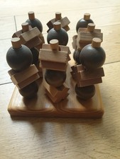 Wooden Game 3D Noughts & Crosses, light & dark wood 12x12x10cm travel size O & X