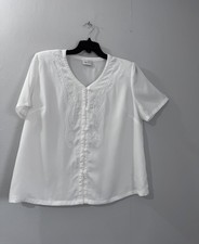 Vintage Eastex White Embroidered Floral Blouse Button Front Uk 18