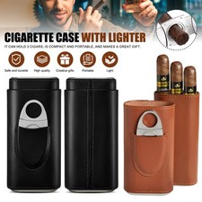 Portable Leather Travel Cigar Case 3 Tubes Holder With Cigar Cutter Perfect Gift