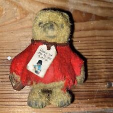 Vintage Flocked Mini Paddington Bear Felt Coat Toy Figure Dolls House 2.5" 1970s