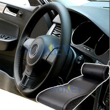 BLACK 38cm Car Auto Steering Wheel Cover DIY GENUINE UFL Leather Non Slip Mat