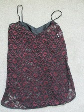 Vintage Charnos Nighty /Lingerie /Slip/nightwear Size up to 14 Black-Red Lace 