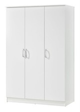 Highbury 3 Door Wardrobe White Triple 5 Shelf Hanging Rail Bedroom Storage