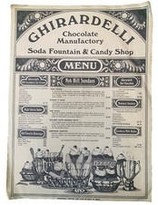 Vintage Ghirardelli Chocolate Soda Fountain & Candy Shop Menu San Francisco CA