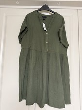 NEW LOOK LADIES COTTON SMOCK DRESS IN KHAKI GREEN SIZE 16 BNWT £29