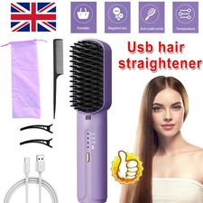 Cordless Hair Straightener Brush USB Rechargeable Hair Straightening Hot Comb